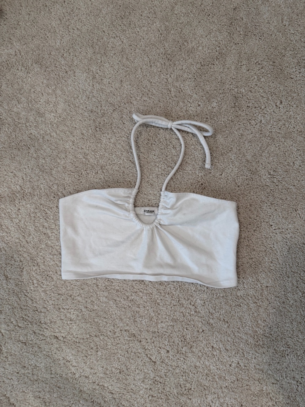Women’s White Garage Cropped Halter Tie Neck Tank Top